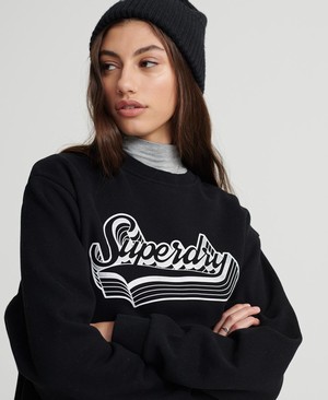 Superdry Mono Shadow Crew Női Pulóver Fekete | ZSKPJ9820